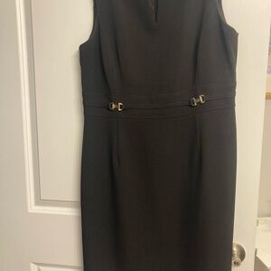 Tahari ASL Black Midi Dress with Gold Accents